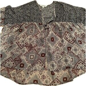 Davi Dani Top Small Blue Vivian Blouse Loose Fit Ruffle Front Tie Coverup